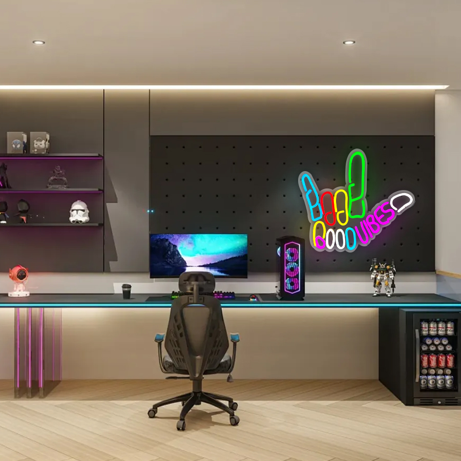 Good Vibes Peace Hand Neon Sig - Party Games On Switch recension och pris